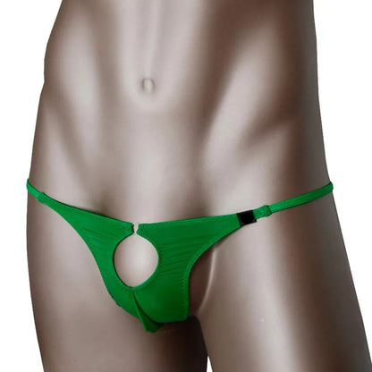 galleryman.com - Men Sexy Open Front Hole Micro T-Back Thong Underwear Green