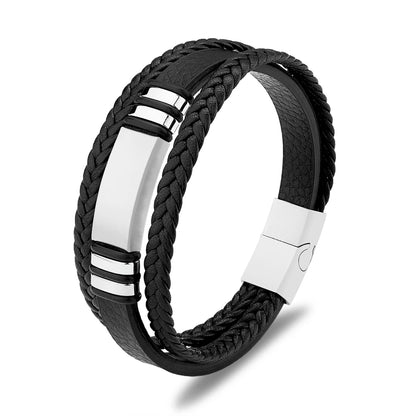 Men's Bracelet Leather Stainless Steel Combination Multilayer