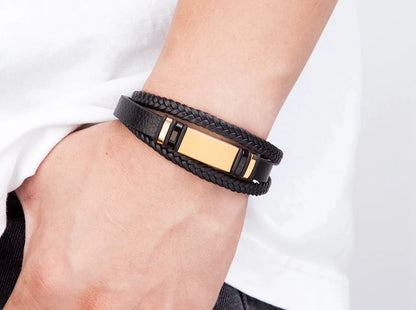 Men's Bracelet Leather Stainless Steel Combination Multilayer