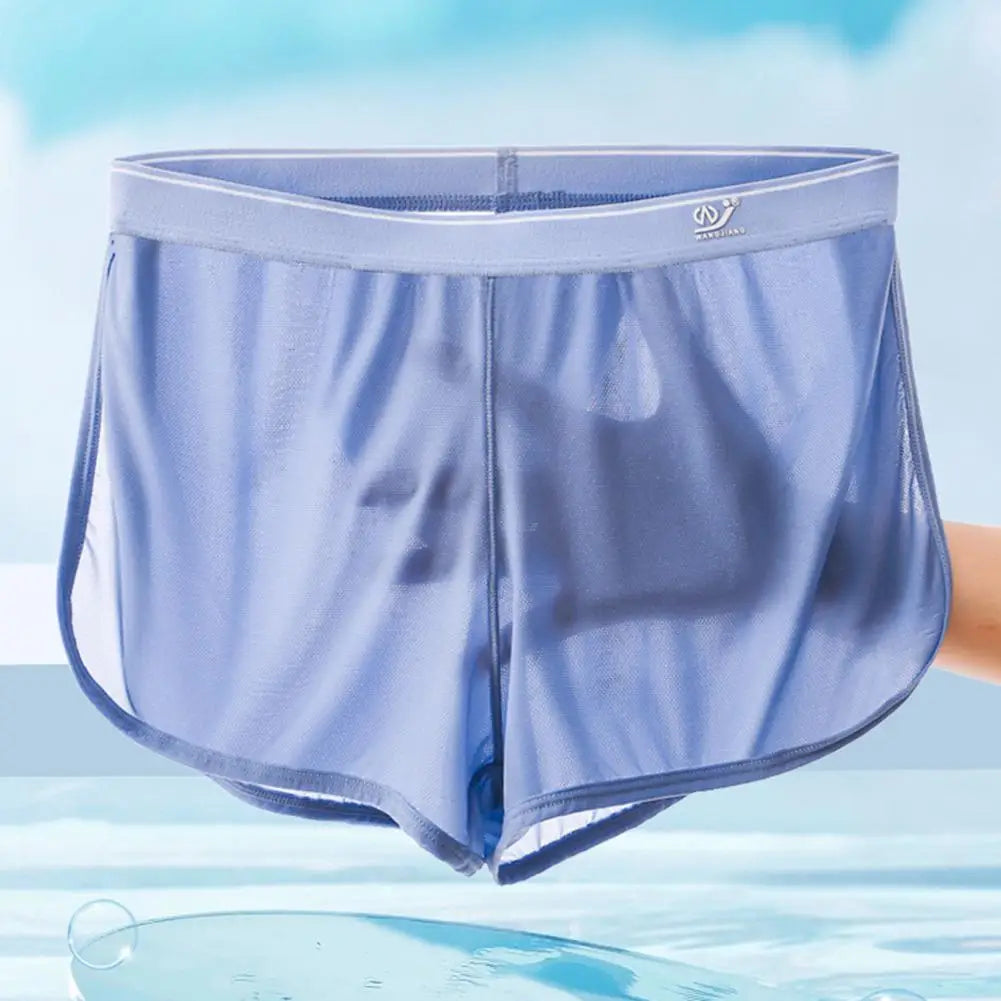 Men Ice Silk Wide Waistband Boxer Shorts Loose Fit Underpants