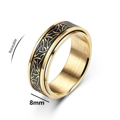 Men Rotatable Knot Rune Rings Stainless Steel