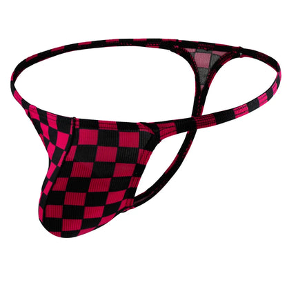 galleryman.com - Men's Squares T-Back Thongs U Convex Pouch Underwear Red