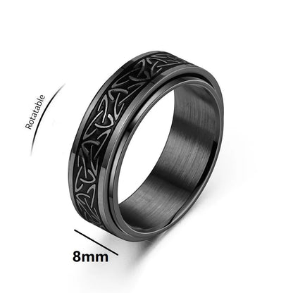 Men Rotatable Knot Rune Rings Stainless Steel