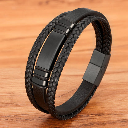 Men's Bracelet Leather Stainless Steel Combination Multilayer