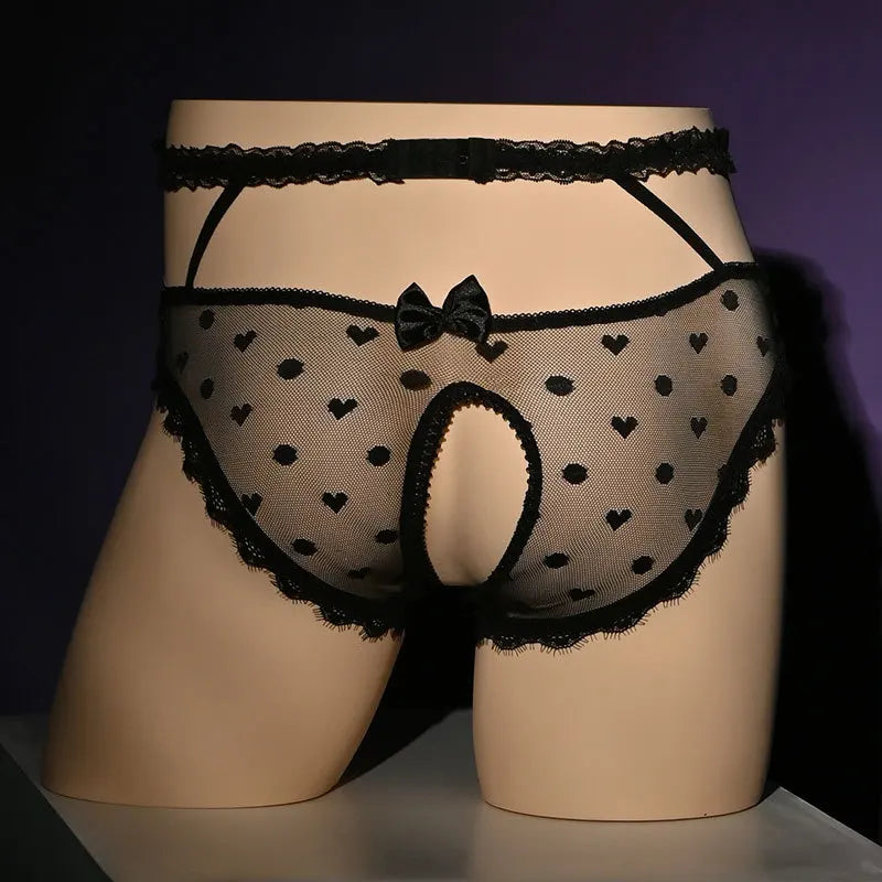 galleryman.com - Unisex Lingerie Lace Panties Open Crotch Underwear Black