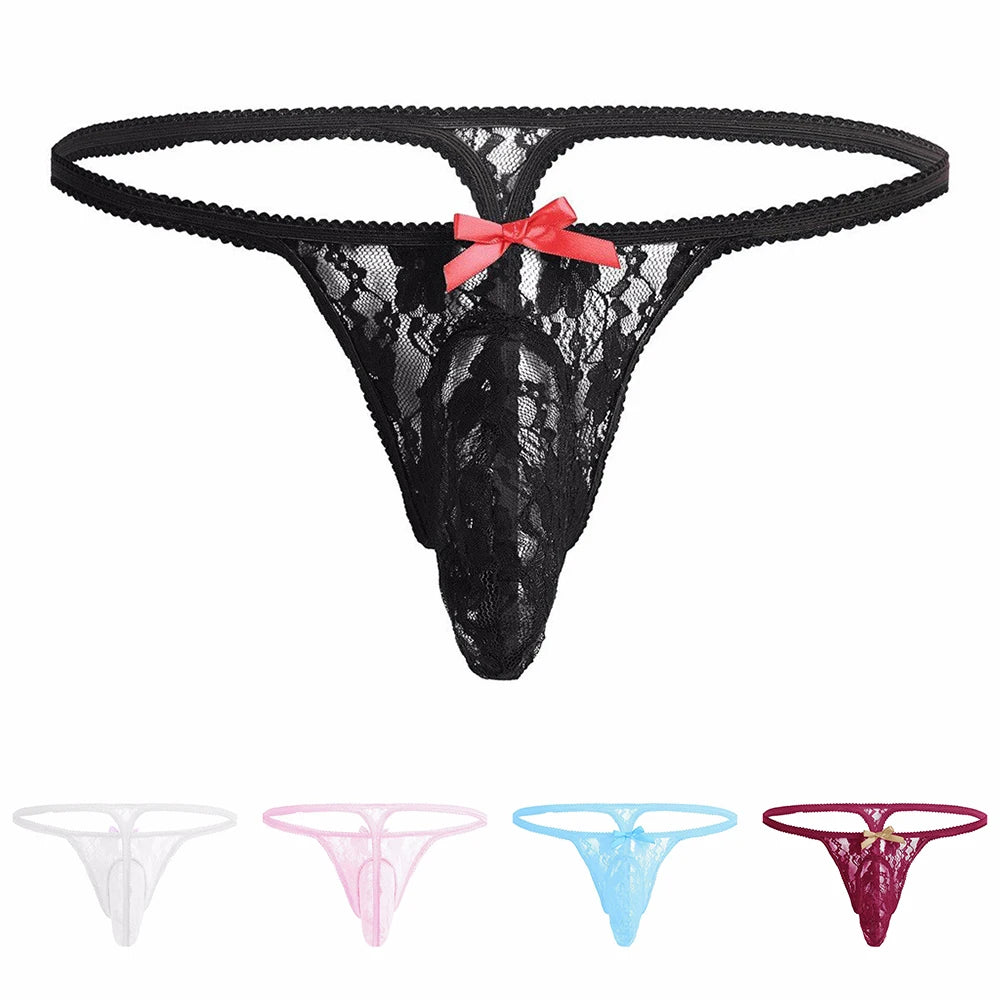 Men Sexy Lace Thong Large Pouch Panties Underwear