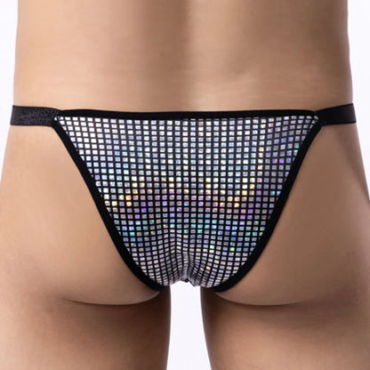 Men's Shiny Sequin G-String Thong Underwear with Bulge Pouch