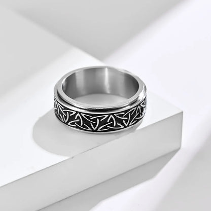Men Rotatable Knot Rune Rings Stainless Steel
