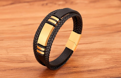 Men's Bracelet Leather Stainless Steel Combination Multilayer