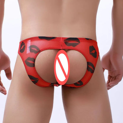 galleryman.com - Men Sexy Kisses Open Back Briefs Mesh Underwear Red