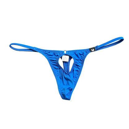 galleryman.com - Men Sexy Open Front Hole Micro T-Back Thong Underwear Blue