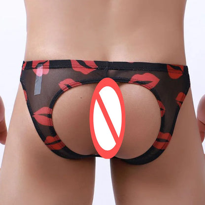 galleryman.com - Men Sexy Kisses Open Back Briefs Mesh Underwear Black