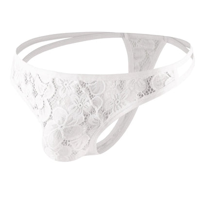 galleryman.com - Men Thong Double G-String Lace Lingerie Panties White