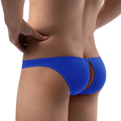 galleryman.com - Men Sexy Ice Silk Briefs Front Hole And Open Crotch Blue