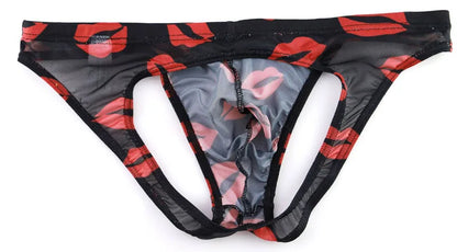 galleryman.com - Men Sexy Kisses Open Back Briefs Mesh Underwear Black