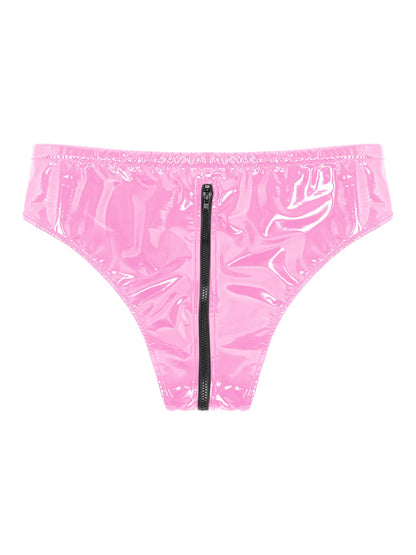 Men's Latex Briefs Drawstring Low Waist Zipper