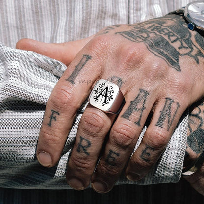 Men Ring Alphabet A-Z Initials Stainless Steel Silver