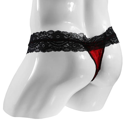 galleryman.com - Men Lace Thong Briefs Panties Low Waist Breathable Red