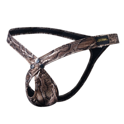 Men's Leather Snake Print Thong G-String Underwear