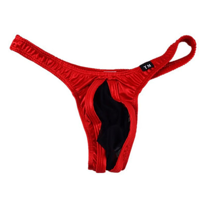 galleryman.com - Men Sexy Ice Silk Thong With Translucent Pouch Underwear Red