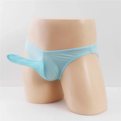 galleryman.com - Men Elephant Nose Briefs Ice Silk Translucent Underwear Light Blue