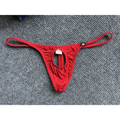 galleryman.com - Men Sexy Open Front Hole Micro T-Back Thong Underwear Red