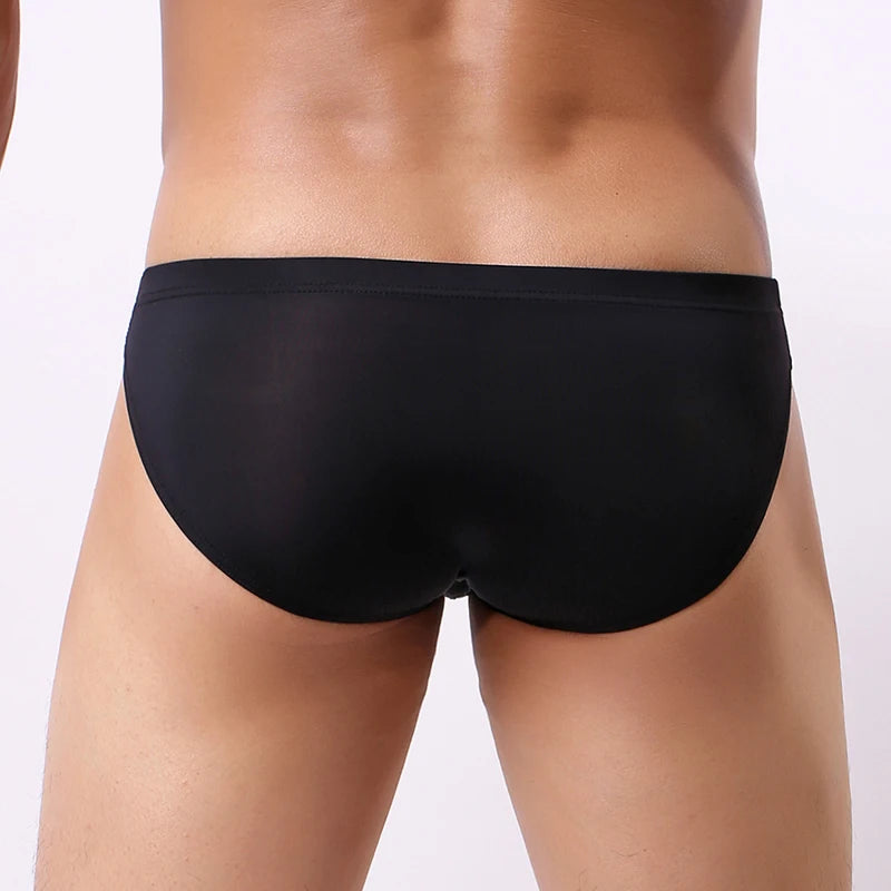 Men's Sexy Ice Silk Briefs Bulge Pouch Design Underwear