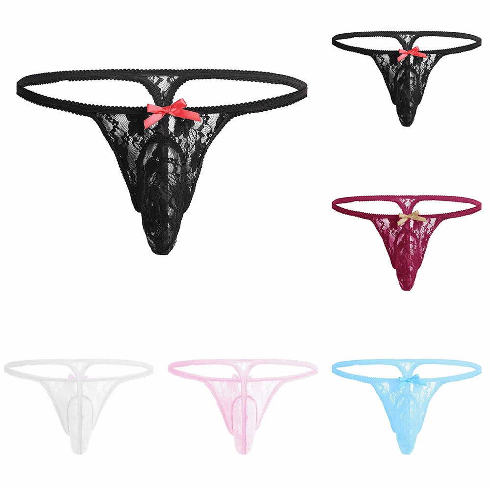 Men Sexy Lace Thong Large Pouch Panties Underwear