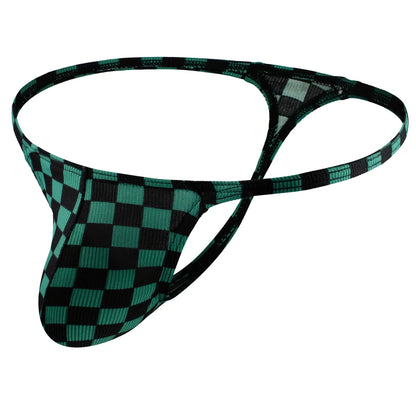 galleryman.com - Men's Squares T-Back Thongs U Convex Pouch Underwear Green