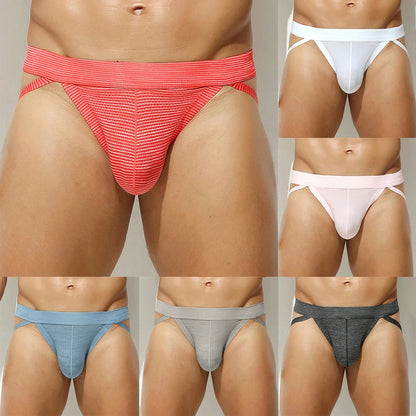 galleryman.com - Men Jockstrap Breathable Striped Underwear