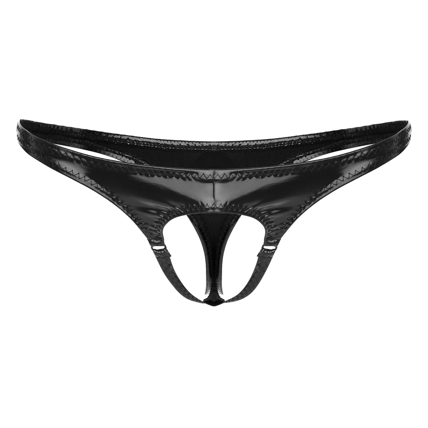 Men's Sexy Patent Leather Jockstrap Hollow Out Bulge Pouch Underwear