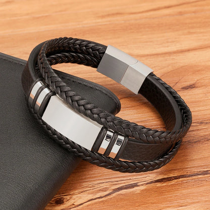 Men's Bracelet Leather Stainless Steel Combination Multilayer