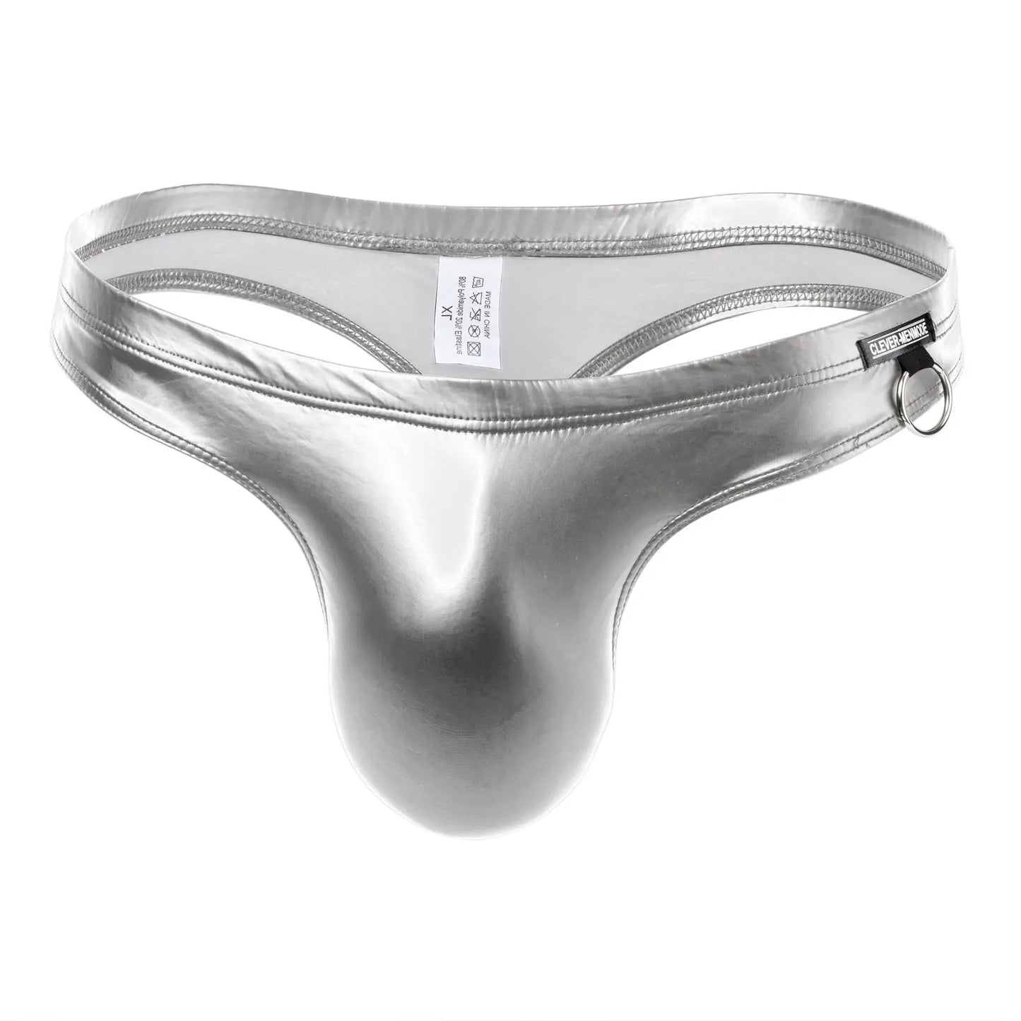 Men Sexy Leather Thong Metal Ring Deco Underwear