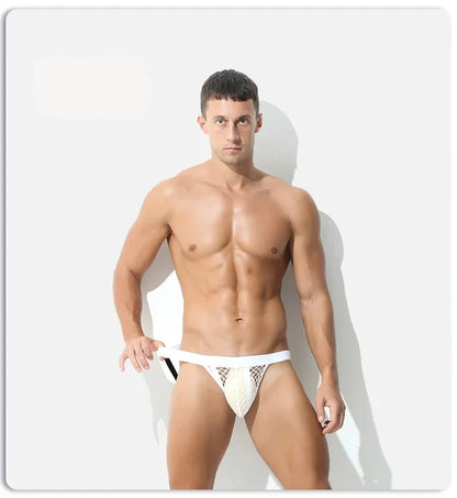 galleryman.com - Men Thong Jockstraps Stretch See Through Underwear White