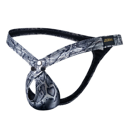 Men's Leather Snake Print Thong G-String Underwear