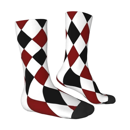 galleryman.com - Stylish Harlequin Socks Men and Women Diamond Black White Red