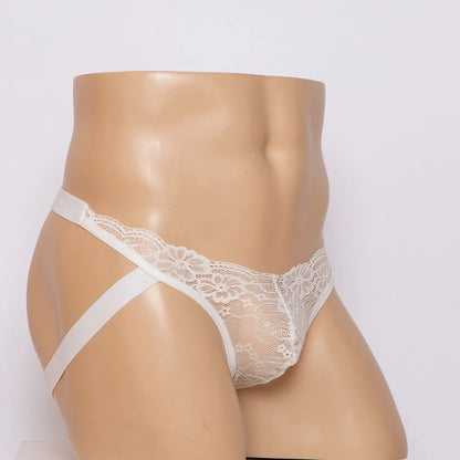 galleryman.com - Men Sexy Lace Jockstrap Panties Underwear White