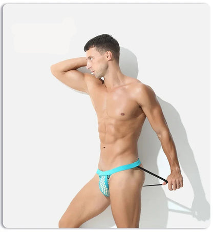 galleryman.com - Men Thong Jockstraps Stretch See Through Underwear Blue Lake