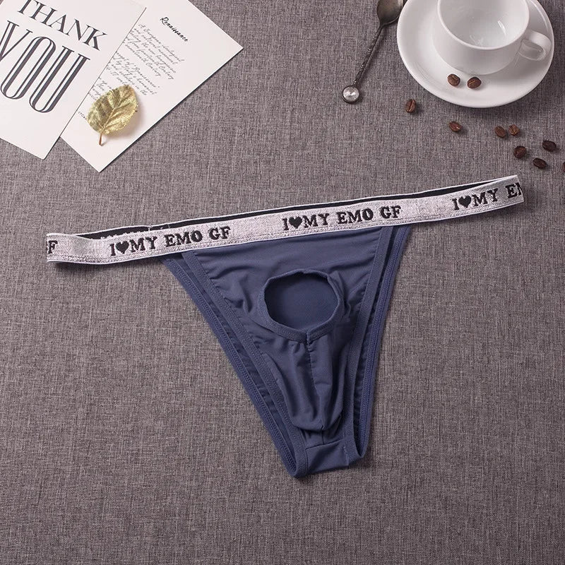 galleryman.com - Men's Briefs G-String Underwear with Banana Ring Hole Blue