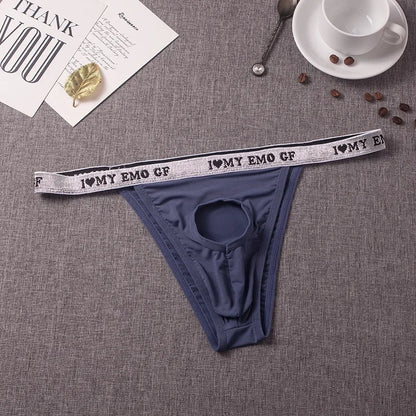 galleryman.com - Men's Briefs G-String Underwear with Banana Ring Hole Blue