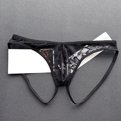 Men Lace Panties Transparent U Convex Double Ring Lingerie