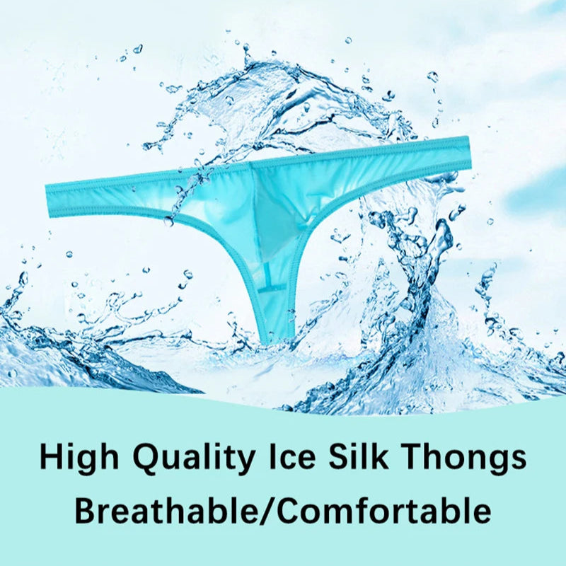 Men’s High Quality Ice Silk Thongs Underwear with U Convex Pouch