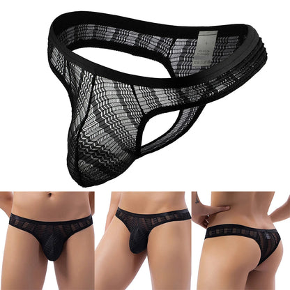galleryman.com - Men's Mesh Thong Briefs Panties U Convex Pouch Black