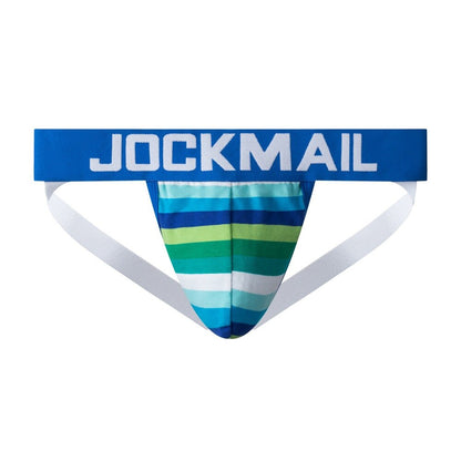 Men Colored Striped Cotton Jockstrap Underwear