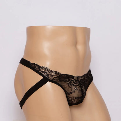 galleryman.com - Men Sexy Lace Jockstrap Panties Underwear Black