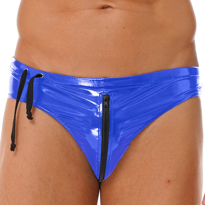 Men's Latex Briefs Drawstring Low Waist Zipper