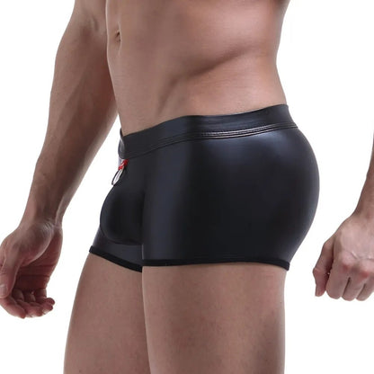 Men's Stretch Boxer Briefs Leather Underwear