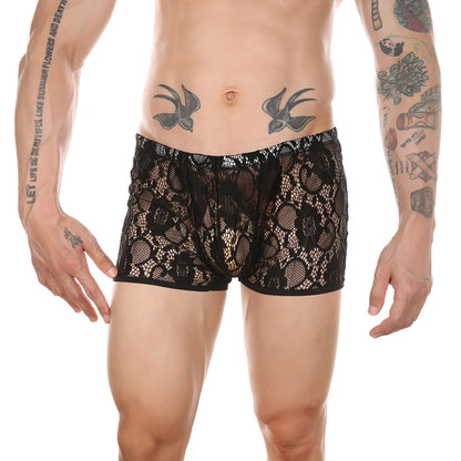 Men’s Ultra-Thin Lace Mesh Boxer Briefs See-Through