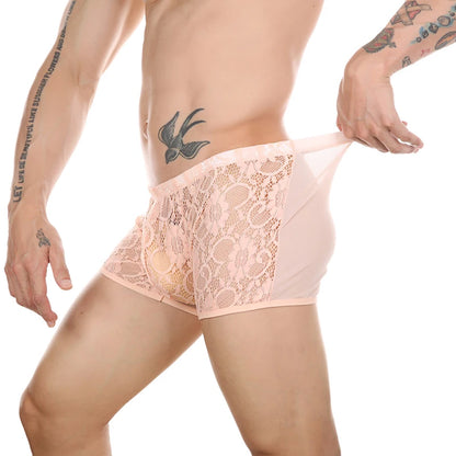Men’s Ultra-Thin Lace Mesh Boxer Briefs See-Through