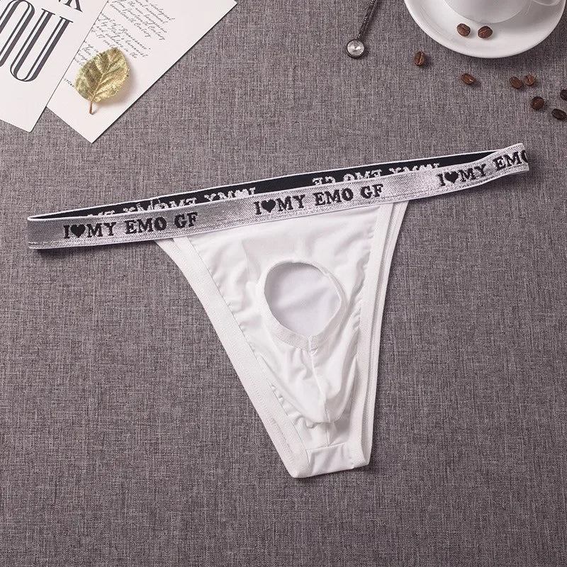 galleryman.com - Men's Briefs G-String Underwear with Banana Ring Hole White